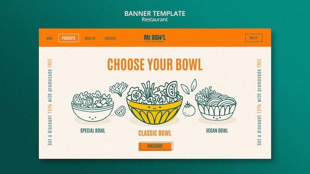 PSD grátis modelo de página de destino de restaurante de comida de tigela