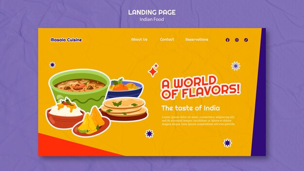 Modelo de página de destino de restaurante de comida indiana de tradição