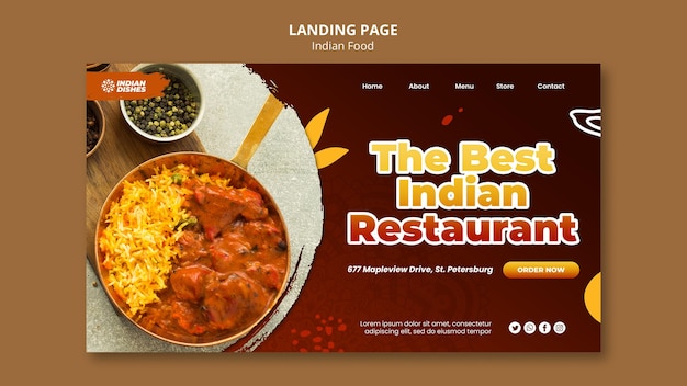 Modelo de página de destino de restaurante de comida indiana