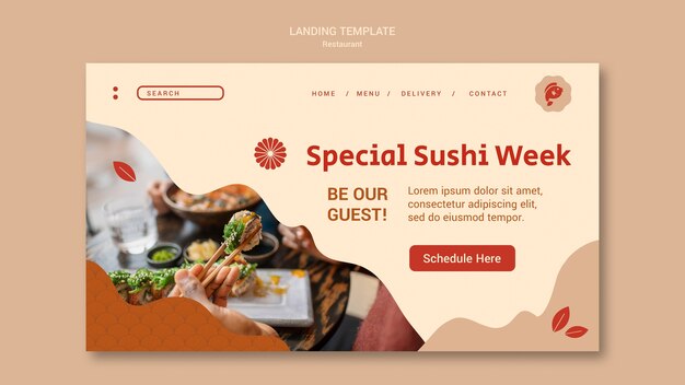 Modelo de página de destino de restaurante de comida japonesa