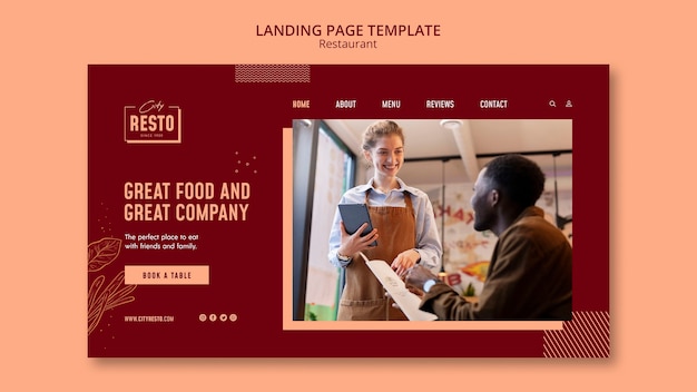 PSD grátis modelo de página de destino de restaurante de design plano
