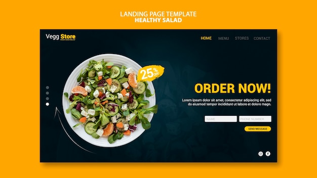 Modelo de página de destino de salada saudável
