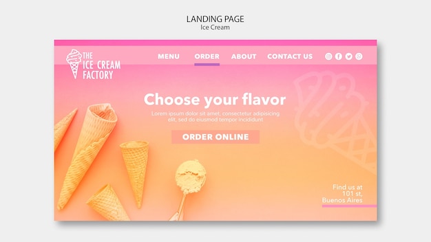 PSD grátis modelo de página de destino de sorvete