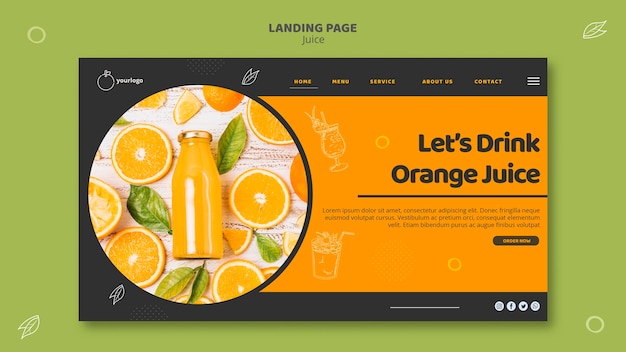 Modelo de página de destino de suco de laranja
