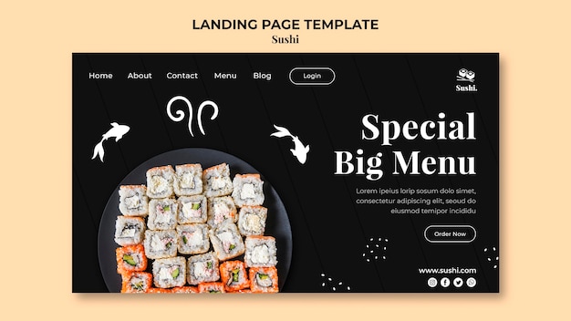 PSD grátis modelo de página de destino de sushi