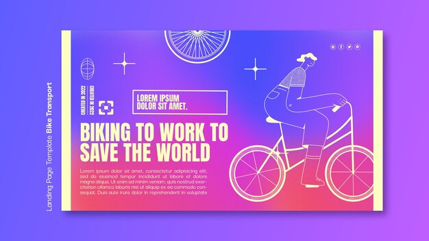 Modelo de página de destino de transporte de bicicleta gradiente