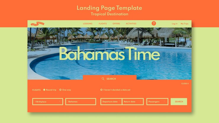 PSD grátis modelo de página de destino de viagem das bahamas