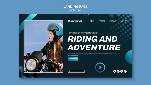 PSD grátis modelo de página de destino de viagem de moto