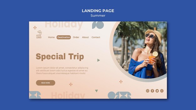 Modelo de página de destino de viagens de verão