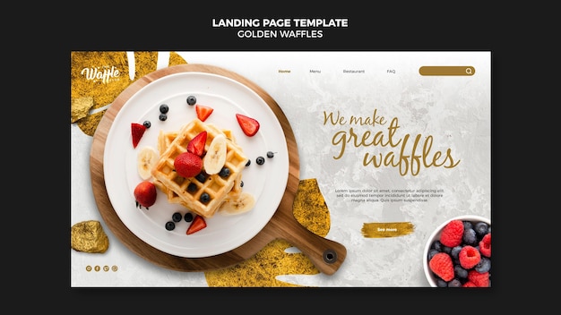 PSD grátis modelo de página de destino de waffles dourados