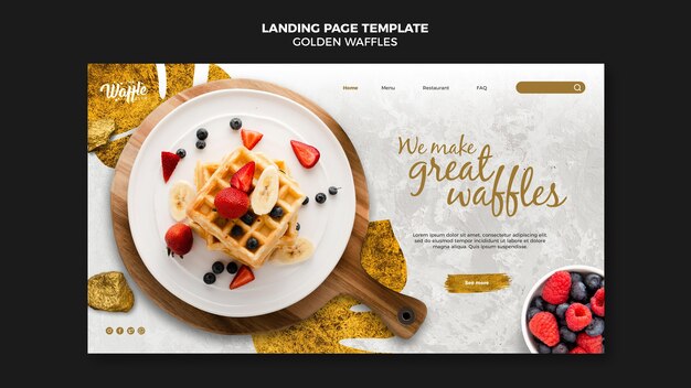 Modelo de página de destino de waffles dourados