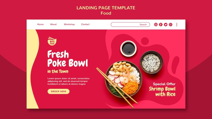 PSD grátis modelo de página de destino delicioso poke bowl