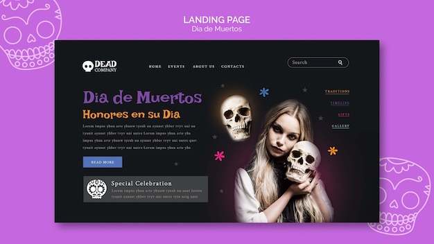 PSD grátis modelo de página de destino dia de muertos