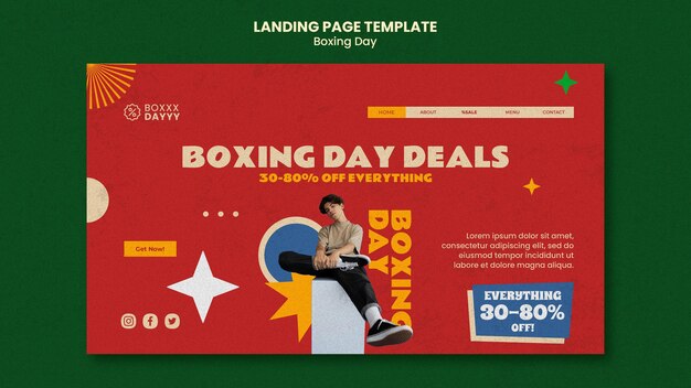 Modelo de página de destino do Boxing Day em cores retrô