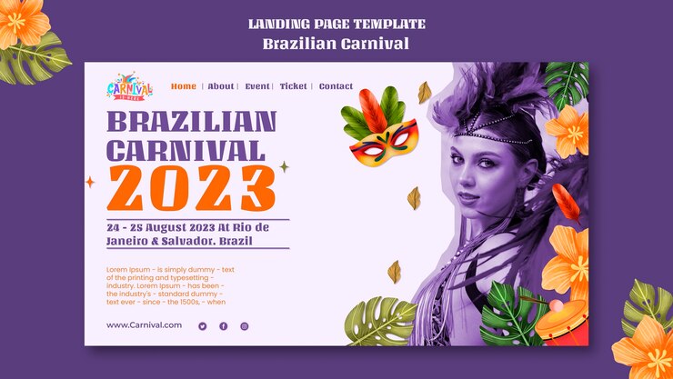 PSD grátis modelo de página de destino do carnaval brasileiro realista