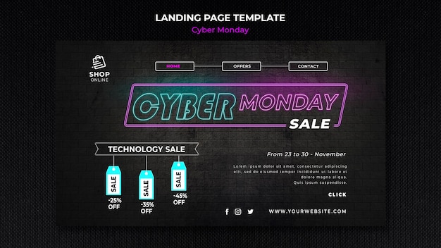 Modelo de página de destino do conceito cyber monday