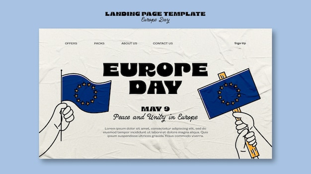 PSD grátis modelo de página de destino do dia da europa desenhado à mão