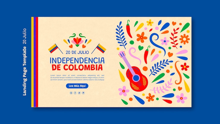 PSD grátis modelo de página de destino do dia da independência da colômbia