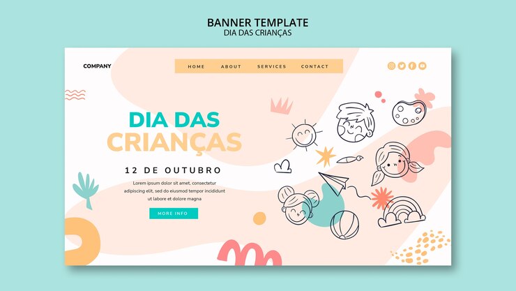 PSD grátis modelo de página de destino do dia das criancas com desenhos