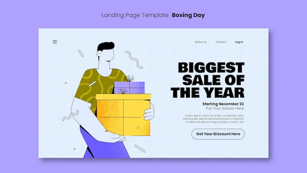 Modelo de página de destino do dia de boxe desenhado à mão