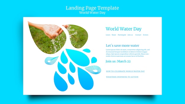 PSD grátis modelo de página de destino do dia mundial da água
