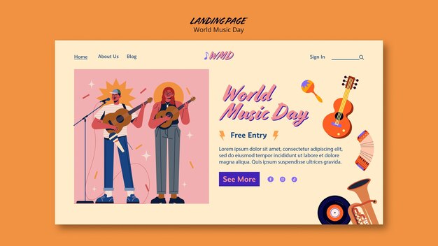 Modelo de página de destino do dia mundial da música
