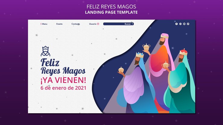 PSD grátis modelo de página de destino do feliz reyes magos