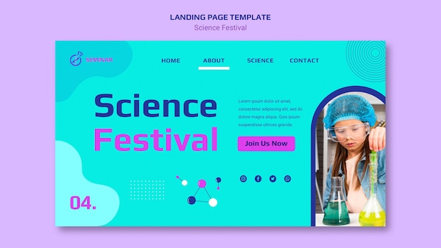 PSD grátis modelo de página de destino do festival de ciências