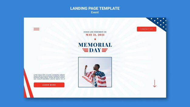 Modelo de página de destino do Memorial Day
