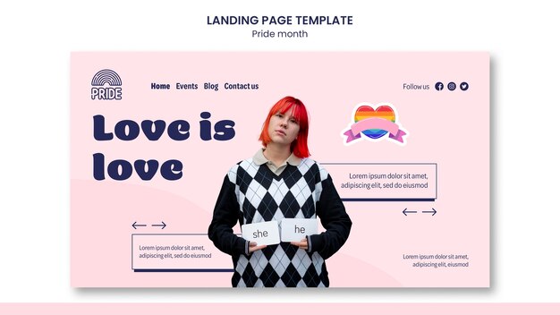 Modelo de página de destino do mês do orgulho com pessoa lgbt