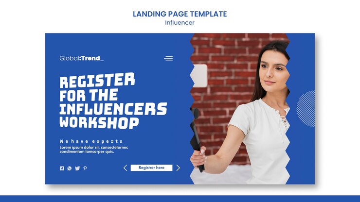 PSD grátis modelo de página de destino do workshop de influenciadores