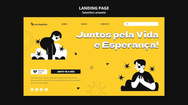 Modelo de página de destino para a campanha de conscientização sobre prevenção de suicídio do mês brasileiro