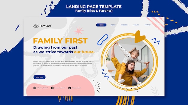 PSD grátis modelo de página de destino para a família