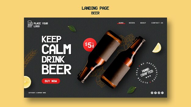 Modelo de página de destino para beber cerveja