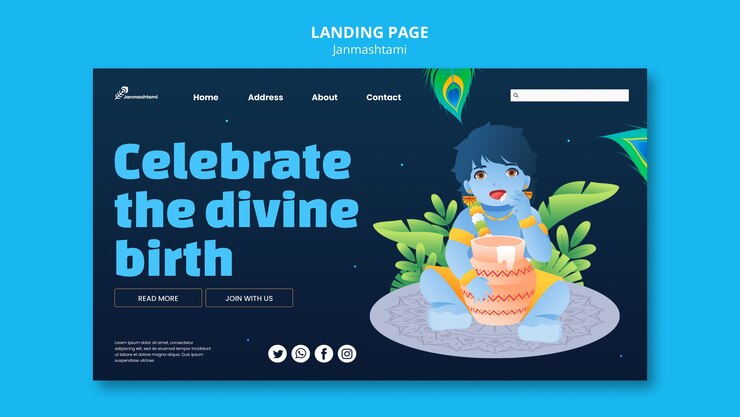 PSD grátis modelo de página de destino para celebração de janmashtami