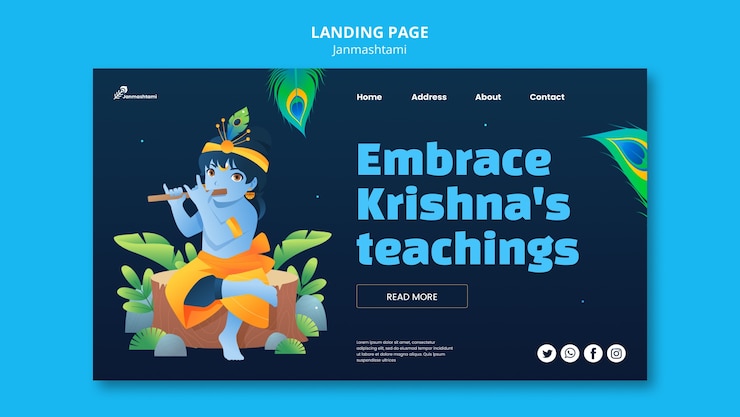 PSD grátis modelo de página de destino para celebração de janmashtami
