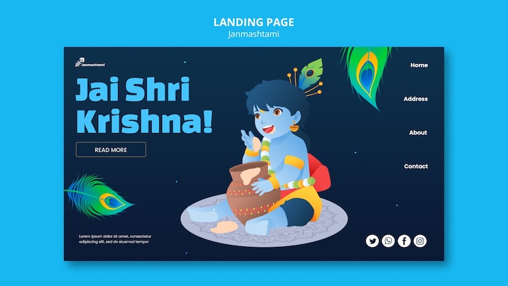 PSD grátis modelo de página de destino para celebração de janmashtami