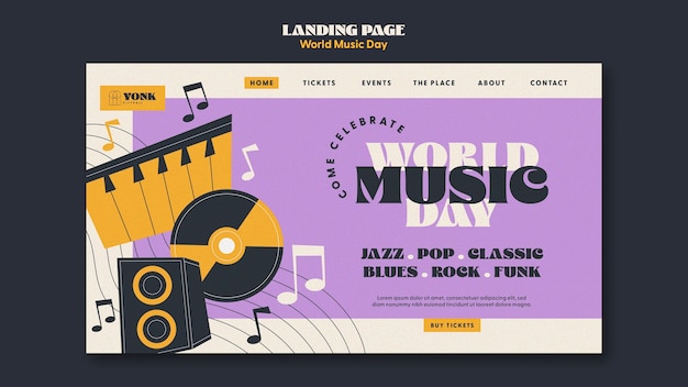 PSD grátis modelo de página de destino para celebração do dia mundial da música
