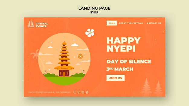 Modelo de página de destino para celebração nyepi com templo