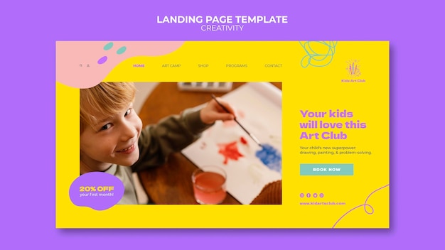 PSD grátis modelo de página de destino para crianças criativas
