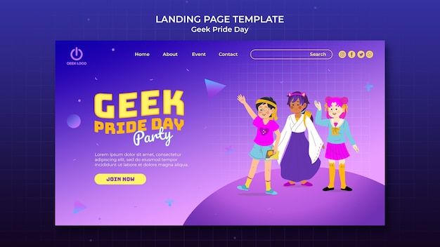 PSD grátis modelo de página de destino para festa especial do dia do orgulho geek