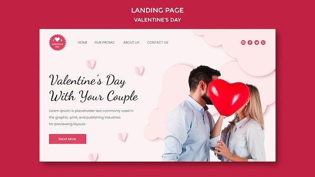 PSD grátis modelo de página de destino para o dia dos namorados com casal apaixonado