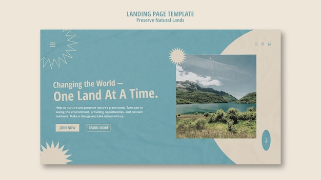 PSD grátis modelo de página de destino para preservação da natureza com paisagem