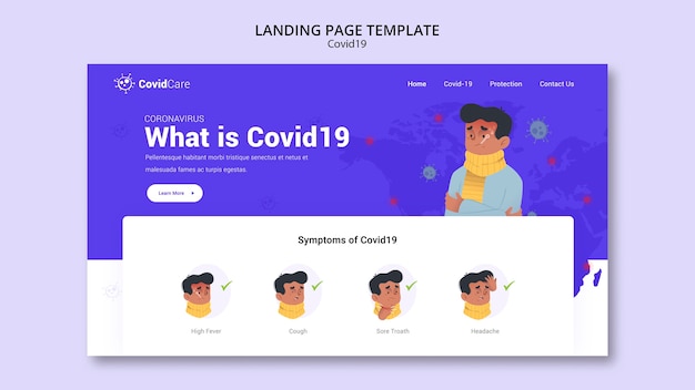 PSD grátis modelo de página de destino sobre covid19