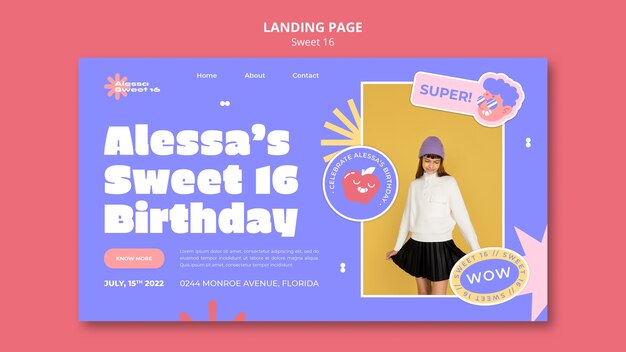 Modelo de página de destino Sweet 16 com estrelas