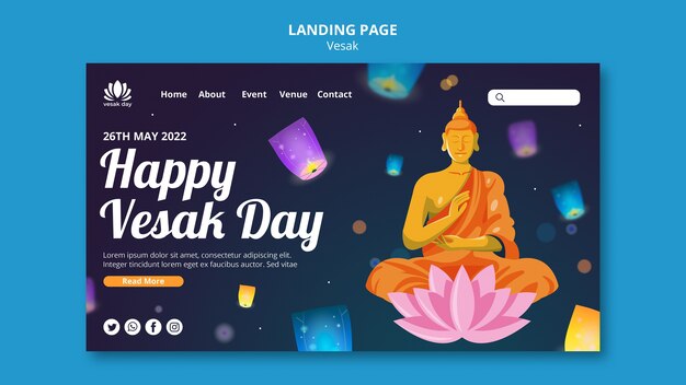 Modelo de página de destino vesak de design plano