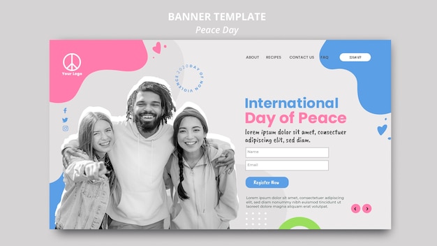 Modelo de página inicial para celebração do dia internacional da paz