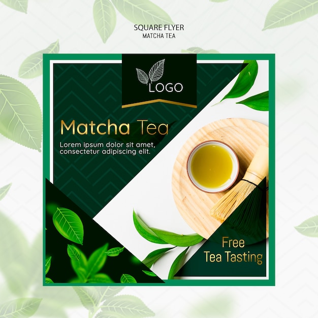 Modelo de panfleto com chá matcha