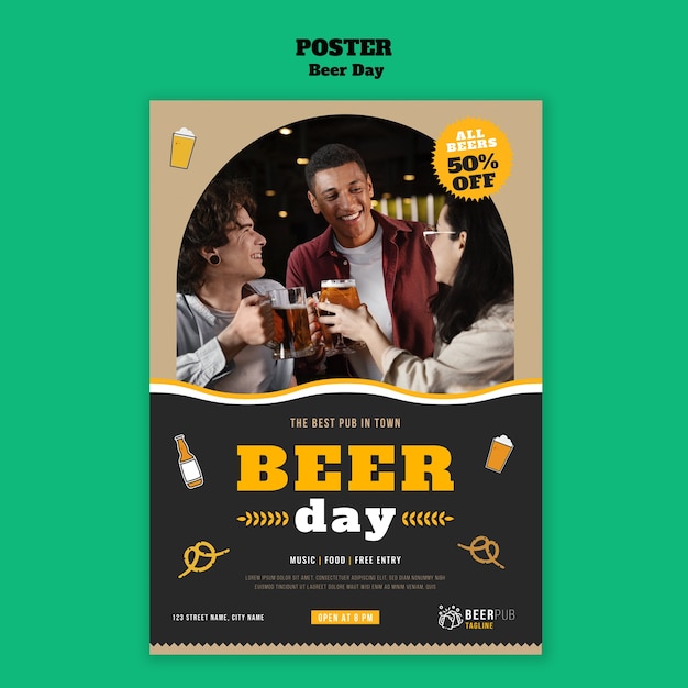 Modelo de panfleto de celebração do dia da cerveja