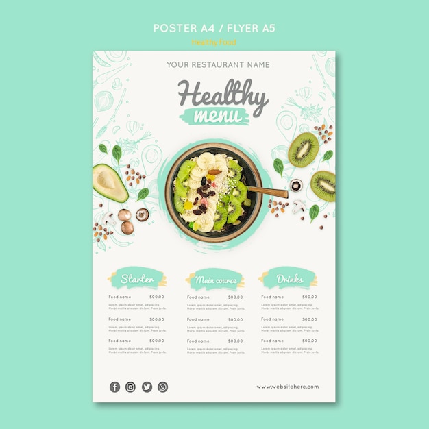 PSD grátis modelo de panfleto de comida saudável com foto